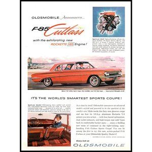 1961 Oldsmobile F-85 Cutlass Sports Coupe Vintage Print Ad Airport Jet Print Ad